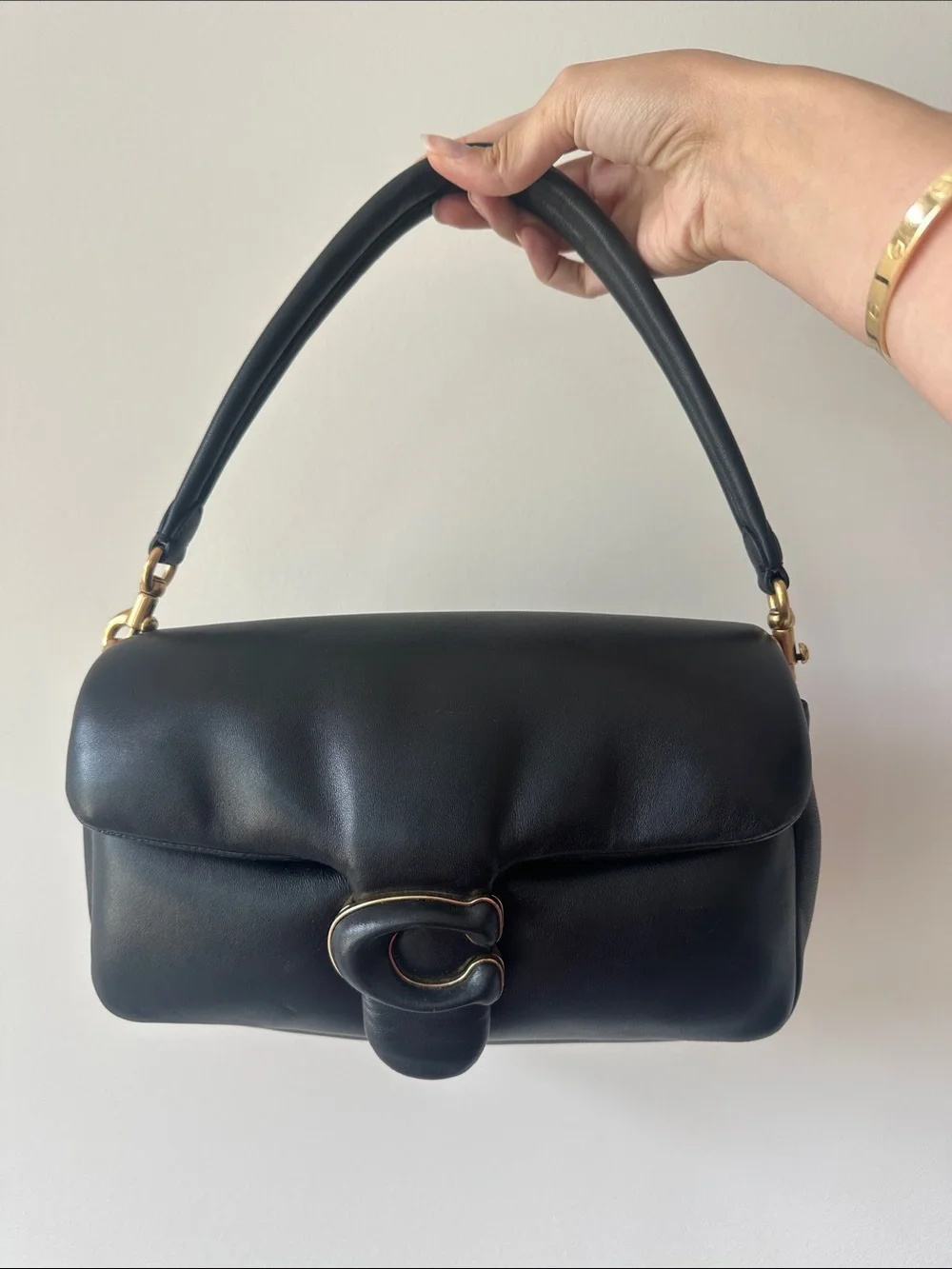 Coach Black puffy tabby Shoulder Bag with Gold 'C' Closure